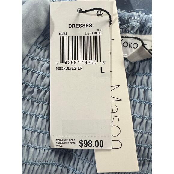 KOKO + MASON WOMENS SIZE LARGE OFF SHLDR JACQUARD LINED MIDI DRESS BLUE NEW - Picture 12 of 14